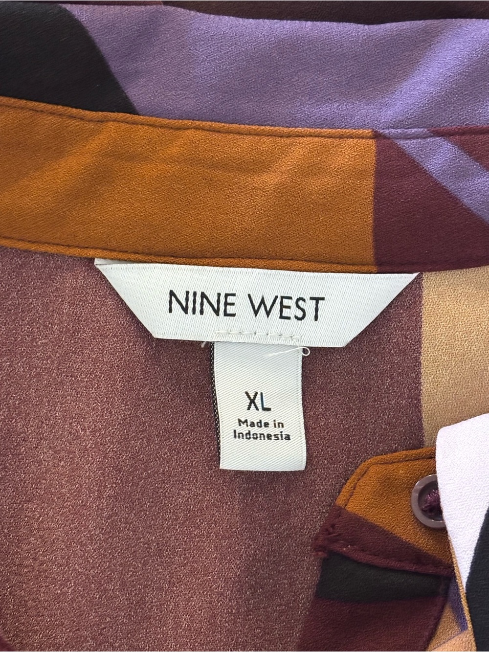 Nine West Abstract Button-Front Long-Sleeve Dress - Maroon, Mustard & Lavender - Picture 6 of 7